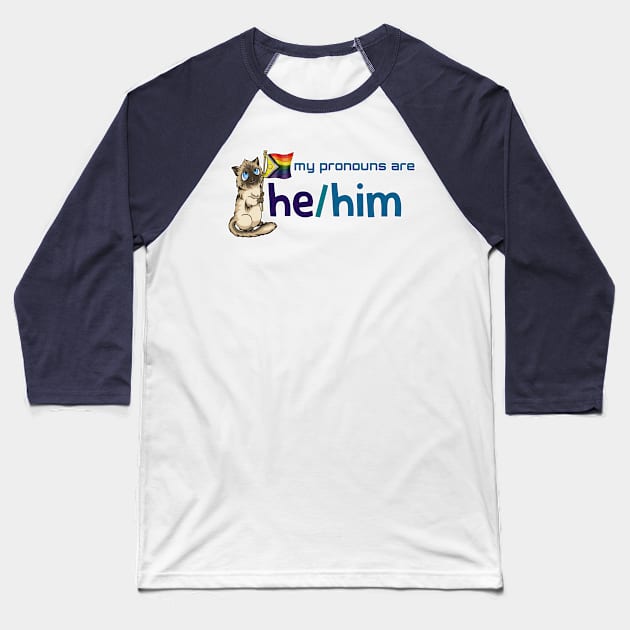 My Pronouns with Chocolate (He/Him) Baseball T-Shirt by Crossed Wires